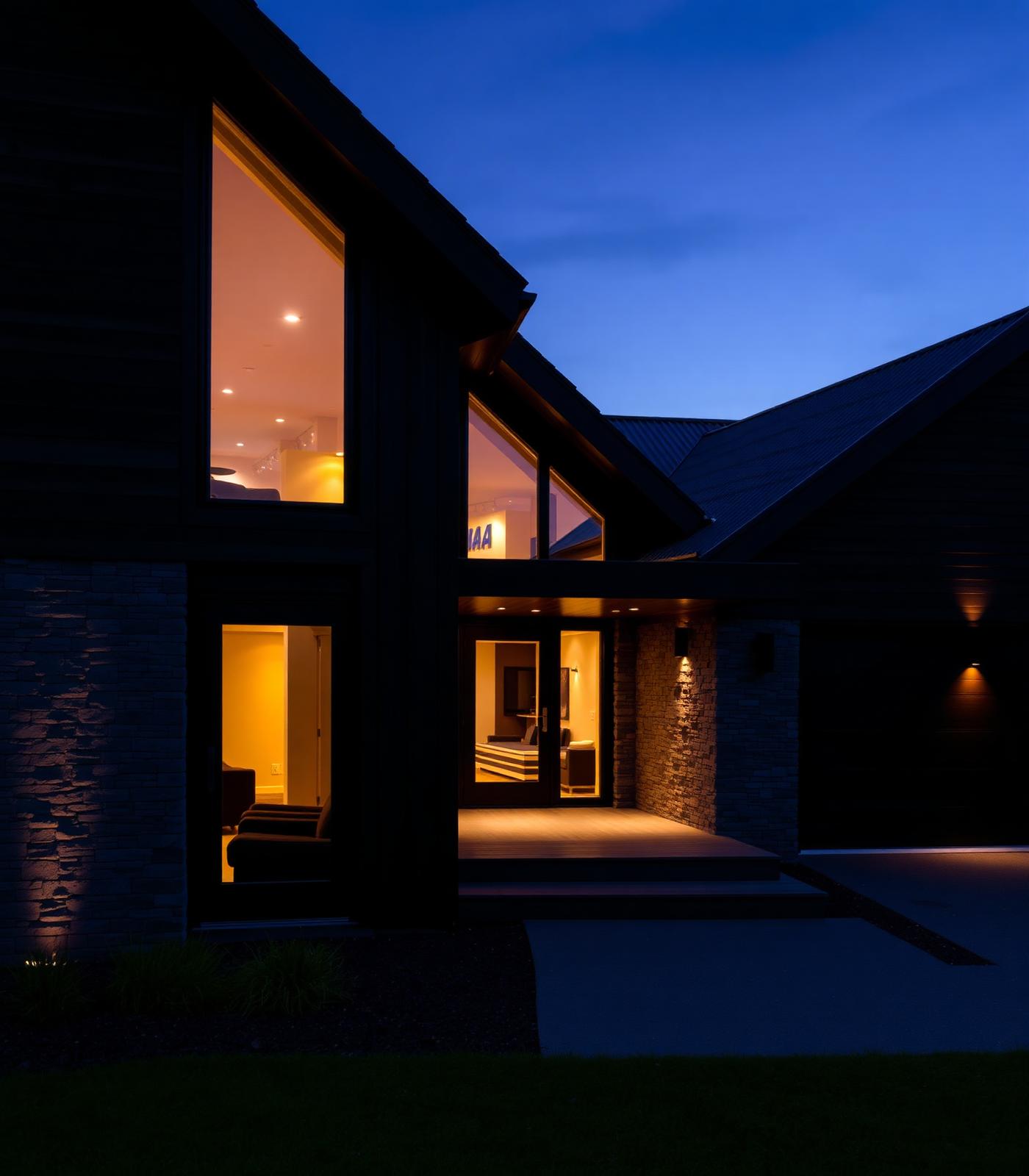 Modern architectural New Zealand home at dusk