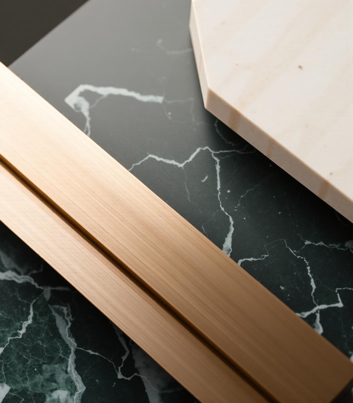 Layered marble and brass materials